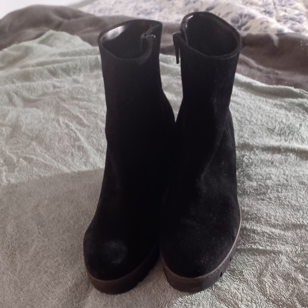 Gabor Black Suede Wedge Ankle Boots
